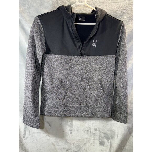 Spyder Sweater Men's Medium Hooded Half-Zip Sweater Black & Gray Polyester - Picture 9 of 16